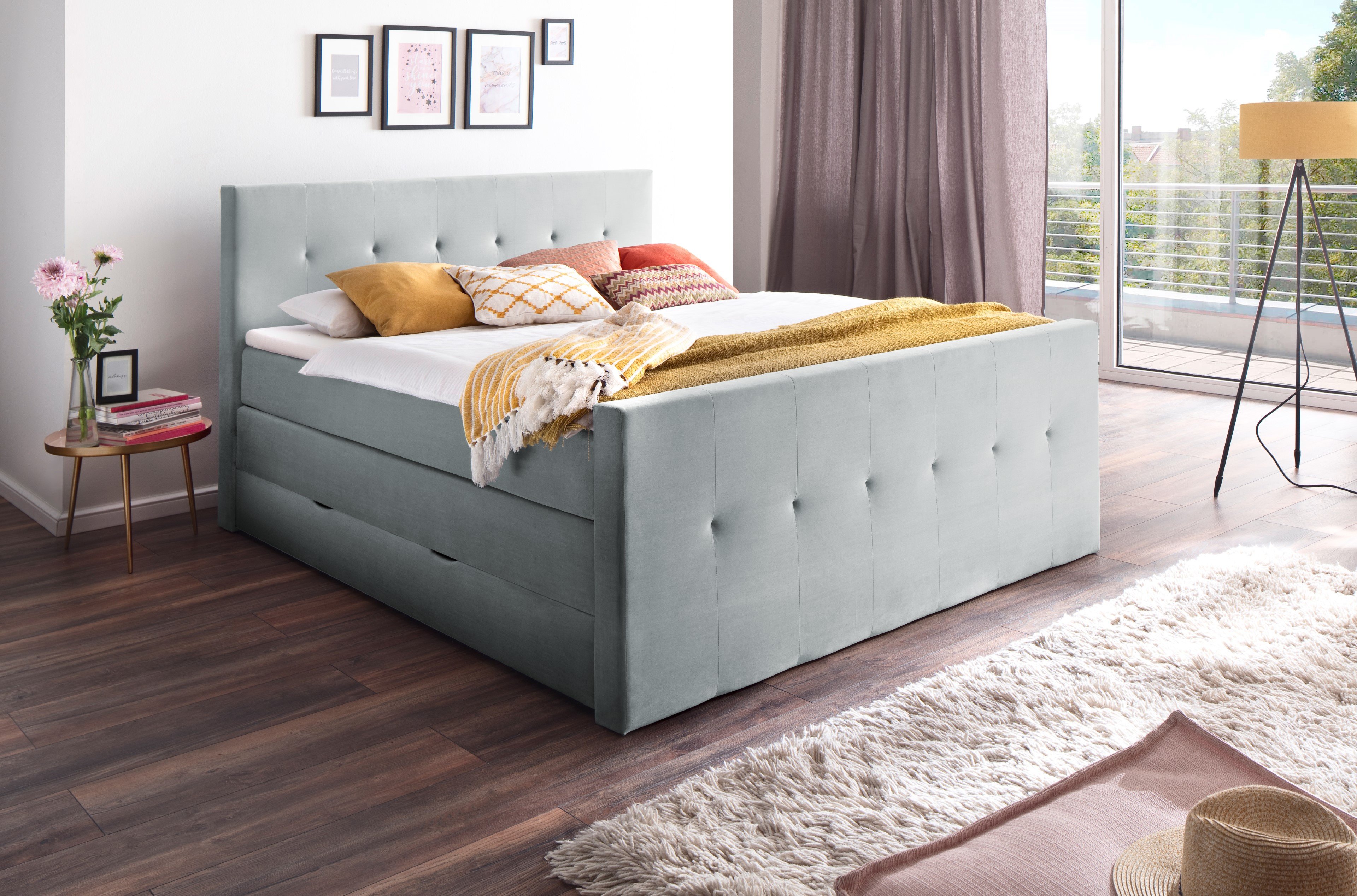 Meise Möbel Star Boxspringbett in Cristallblau mit Bettkasten Möbel