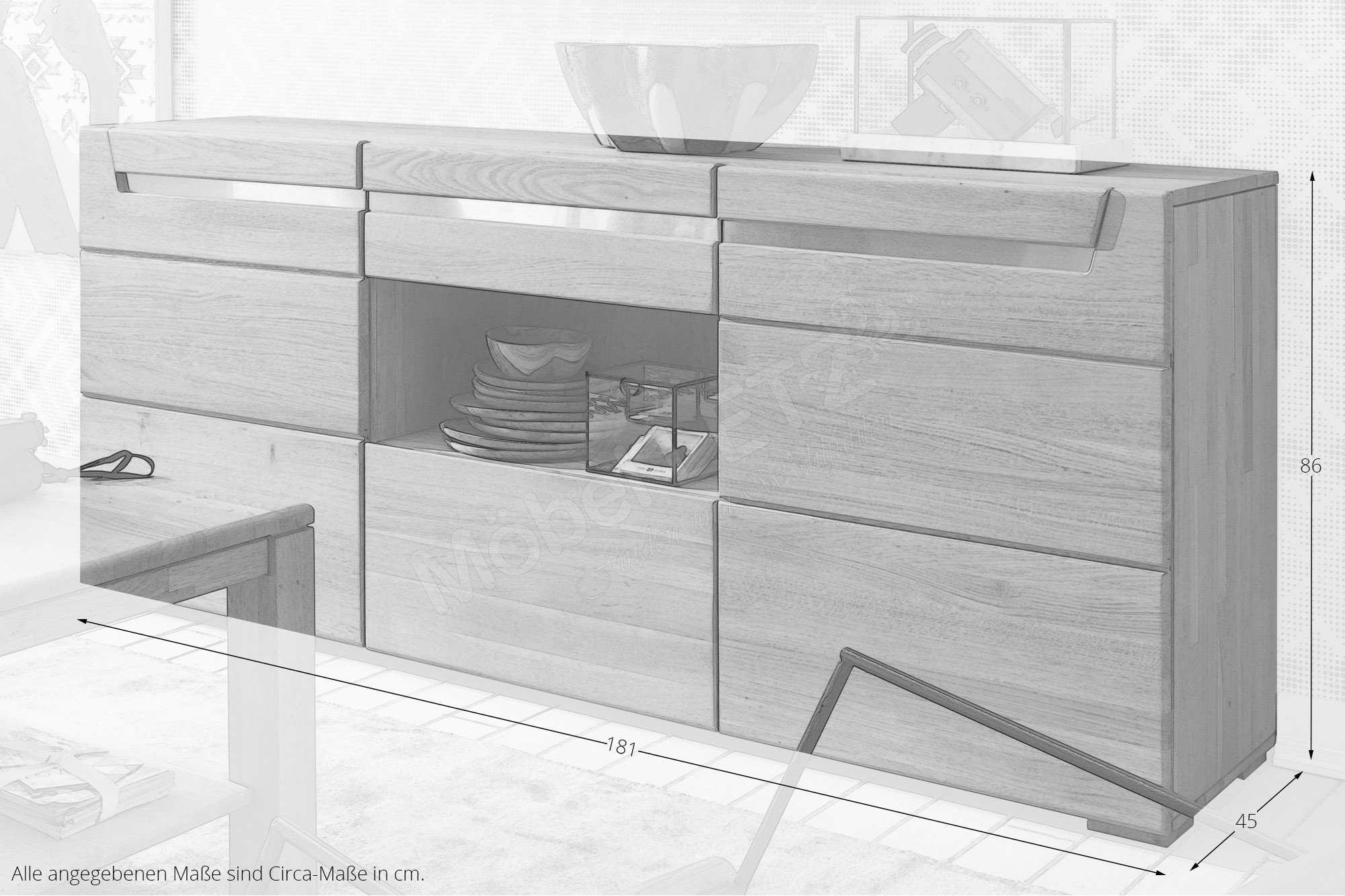 Casada Sideboard Cibora Eiche bianco Möbel Letz Ihr