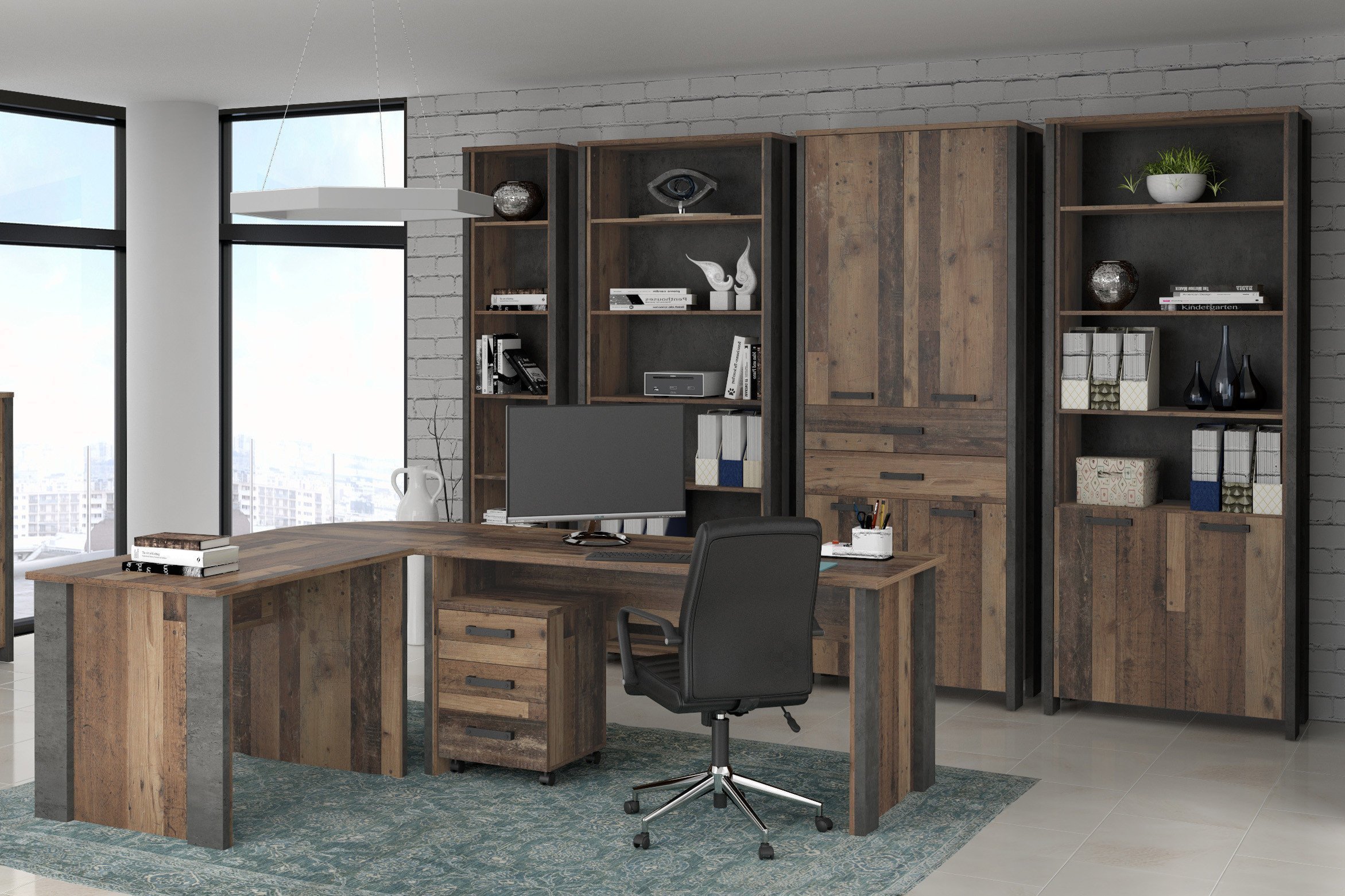 Forte Clif Bürokombination Old Wood & Beton | Möbel Letz - Ihr Online-Shop | Aktenschränke