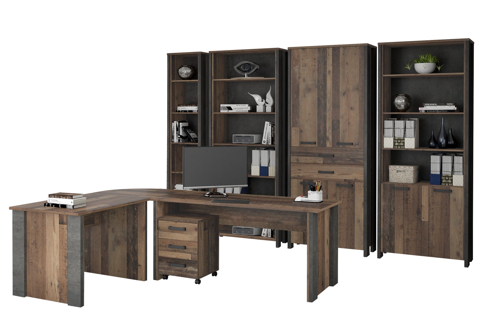 Forte Clif Bürokombination Old Wood & Beton | Möbel Letz - Ihr Online-Shop