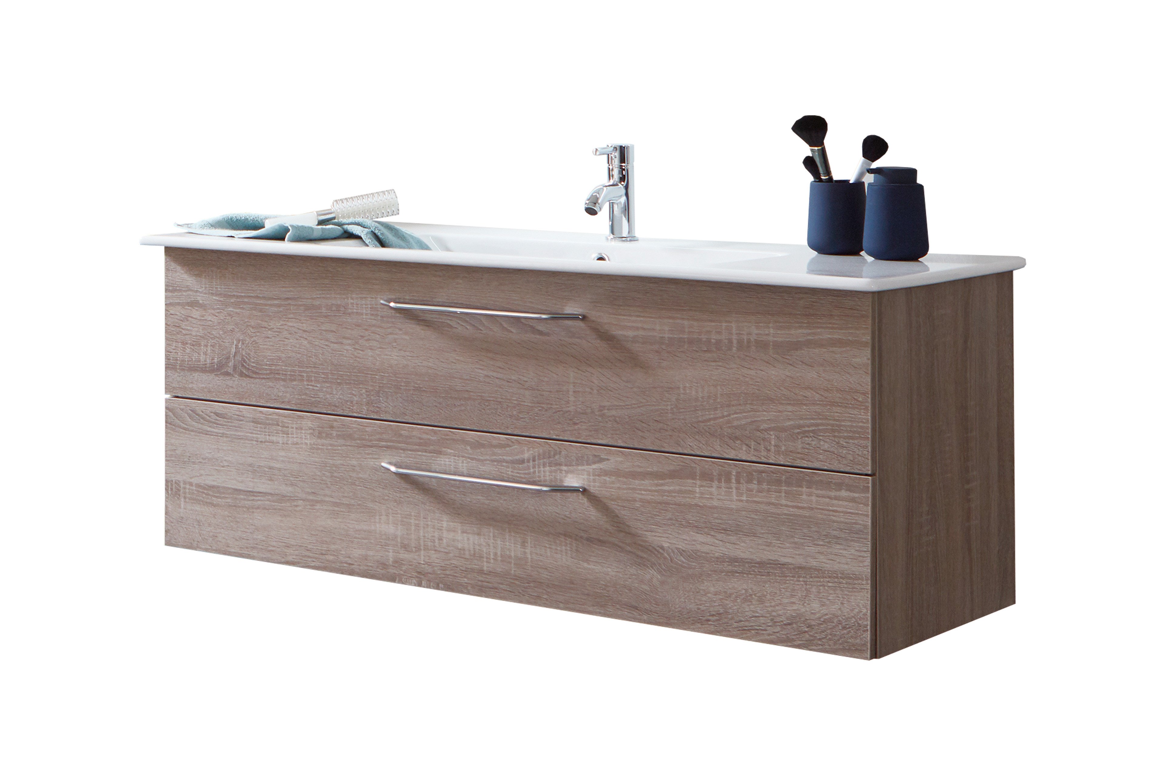 Marlin Waschtisch-Set 3030 Kastanie trüffel mit Keramik-Becken | Möbel