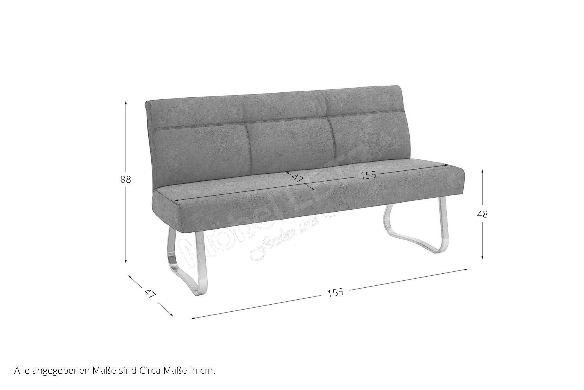 MCA furniture Bank anthrazit mit Möbel | - Letz Edelstahl-Gestell Online-Shop Ihr