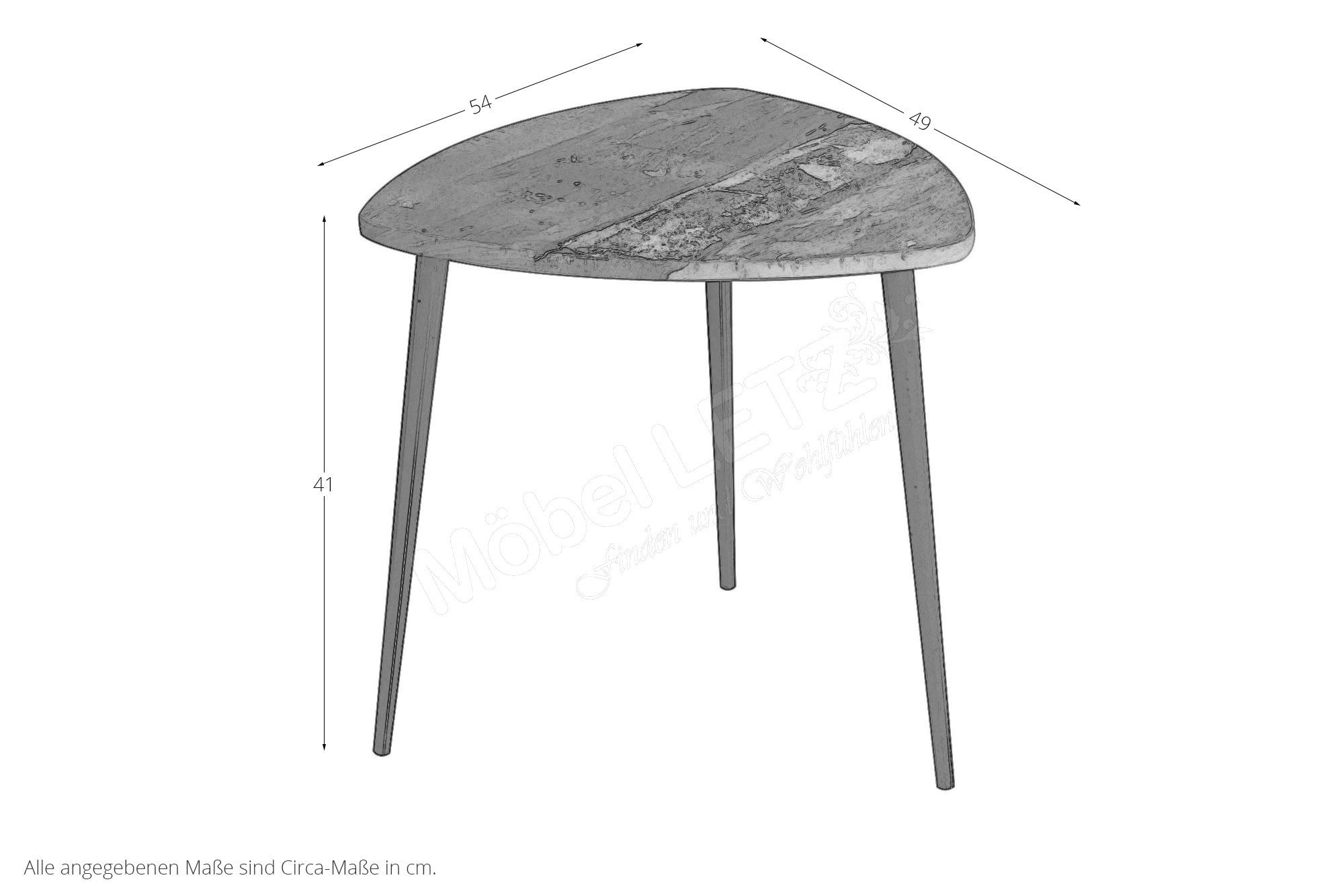 SIT Möbel THIS & THAT Couchtisch 86 x 80 cm 3 Beine, Platte dreieckig, mit  abgerundeten Ecken