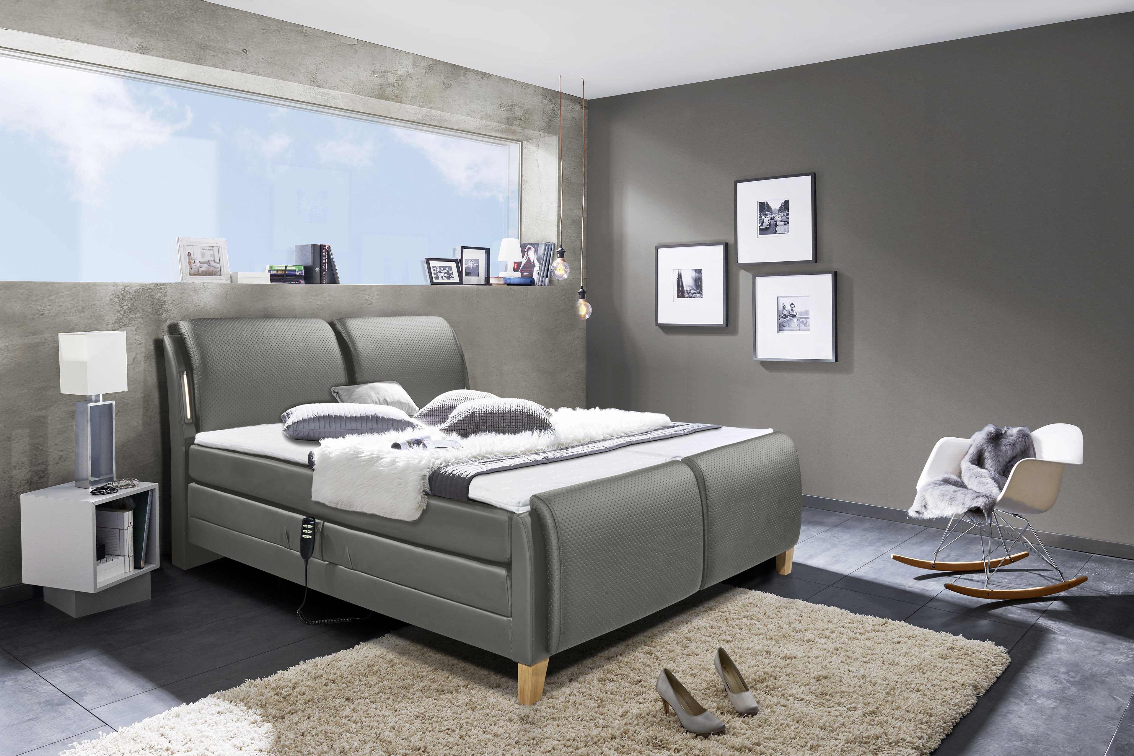 SofaTeam Messina 2 Boxspringbett Kunstleder fango Möbel Letz Ihr