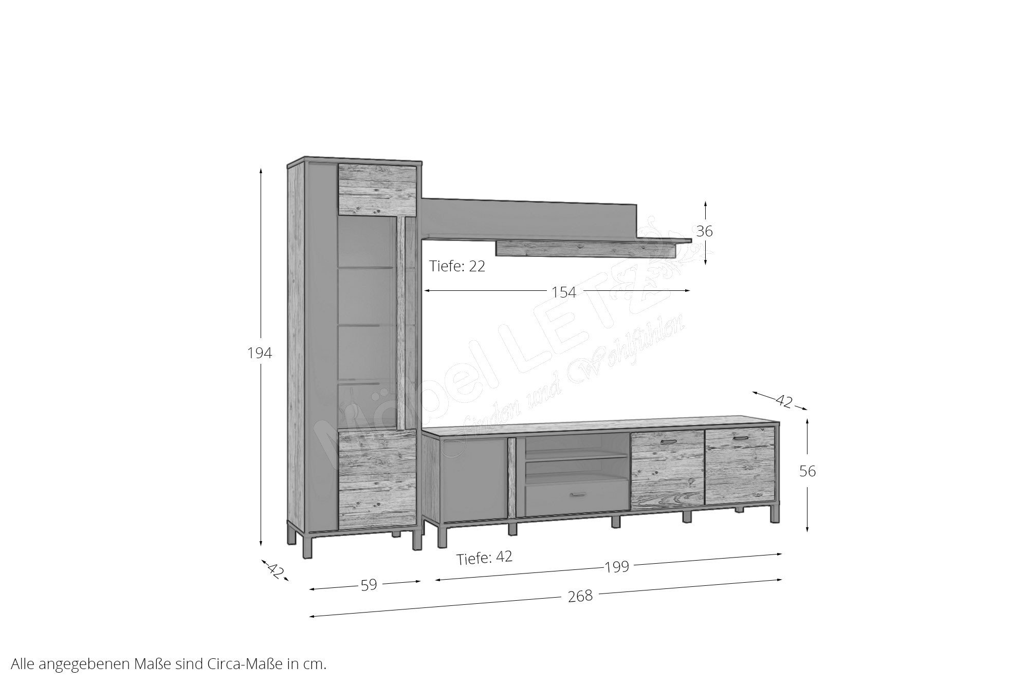 dreiteilige Forte Möbel Wohnwand Hayato Alpine picea/ schwarz | Möbel Letz  - Ihr Online-Shop