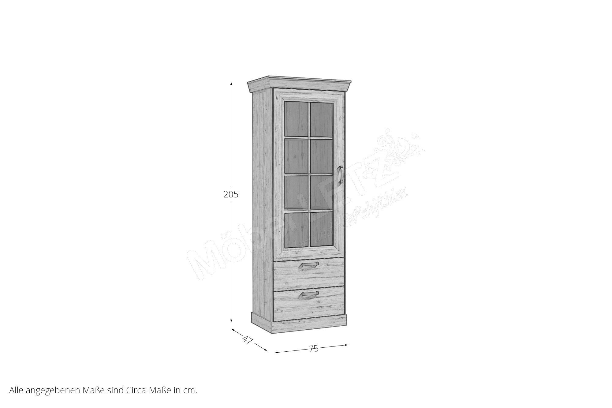 Möbel Oak Kalikst - Waterford ca. 75 breit Forte Online-Shop | Letz Vitrine Ihr in Möbel cm