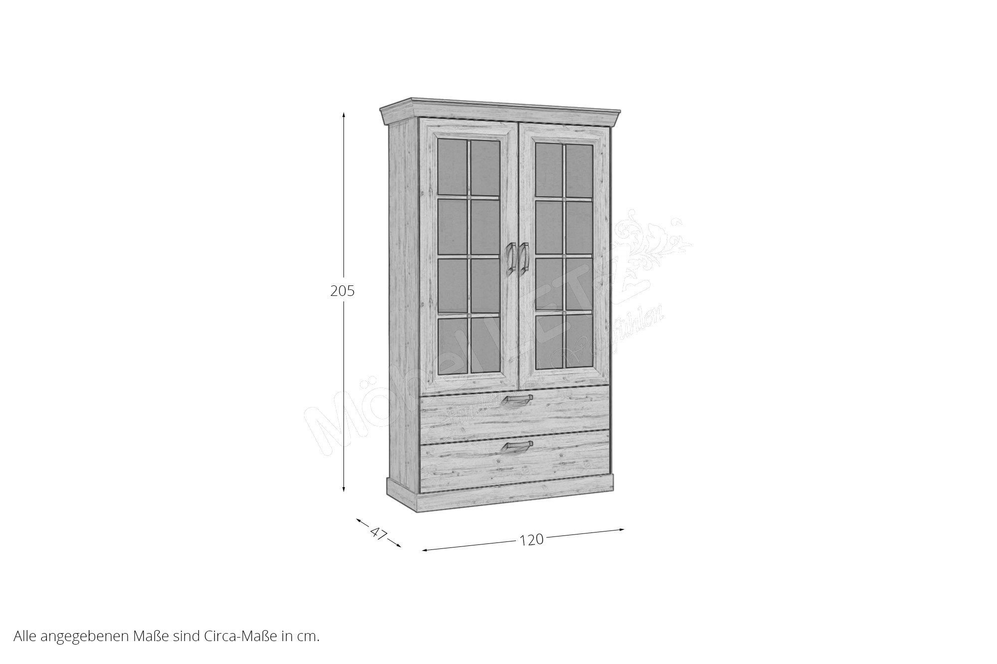 Letz Forte breit Möbel ca. Oak KLKV721 - Vitrine Möbel Kalikst 120 in cm Waterford Ihr | Online-Shop