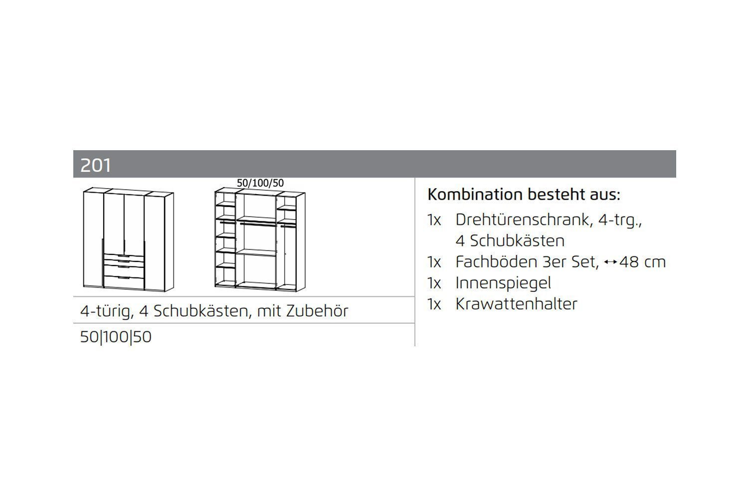 Rauch Purisma Schrank 4-türig mit Schubladen grau | Möbel Letz - Ihr  Online-Shop