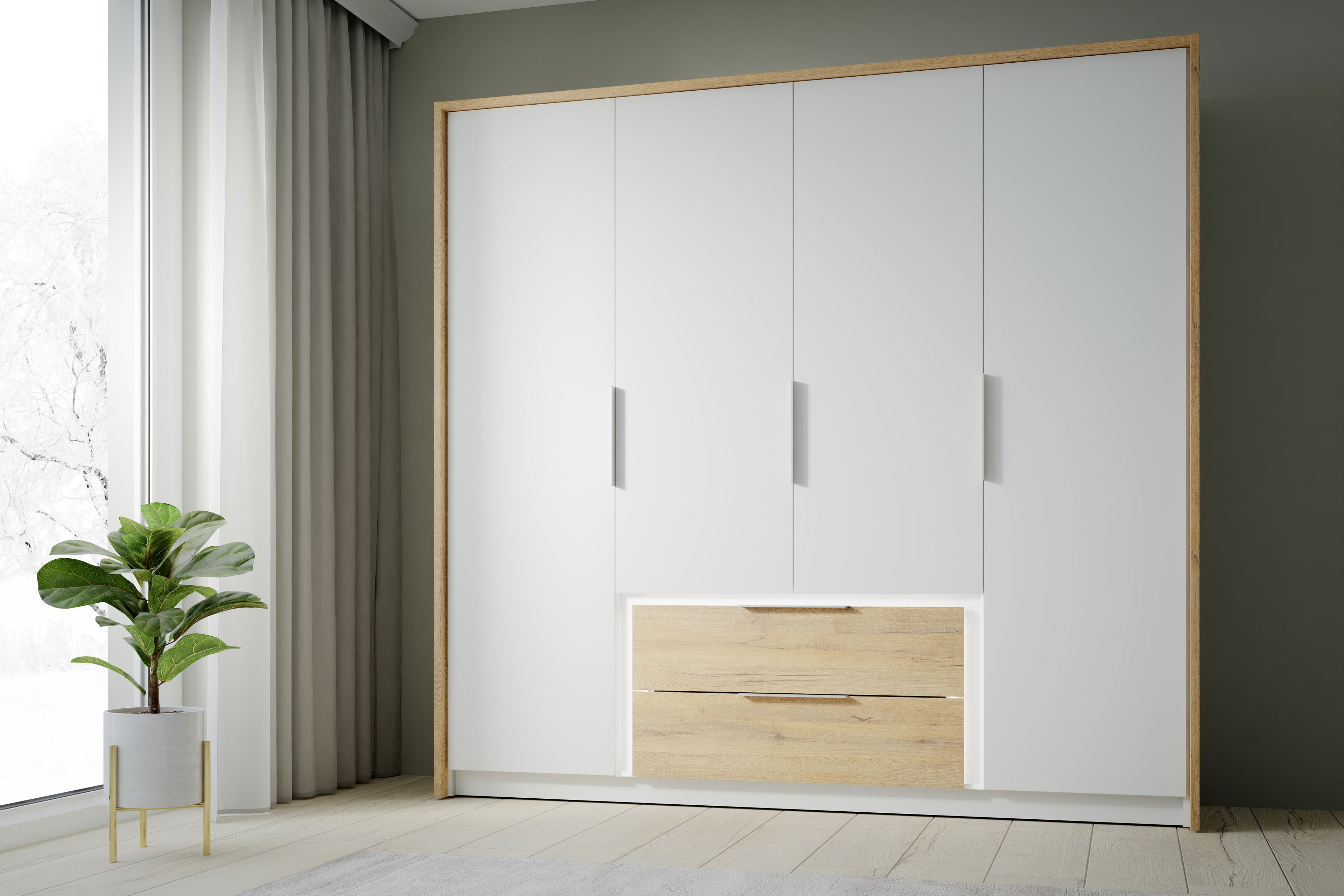 Forte Luano Kleiderschrank ca. 205 cm breit weiß - Eiche | Möbel Letz - Ihr  Online-Shop