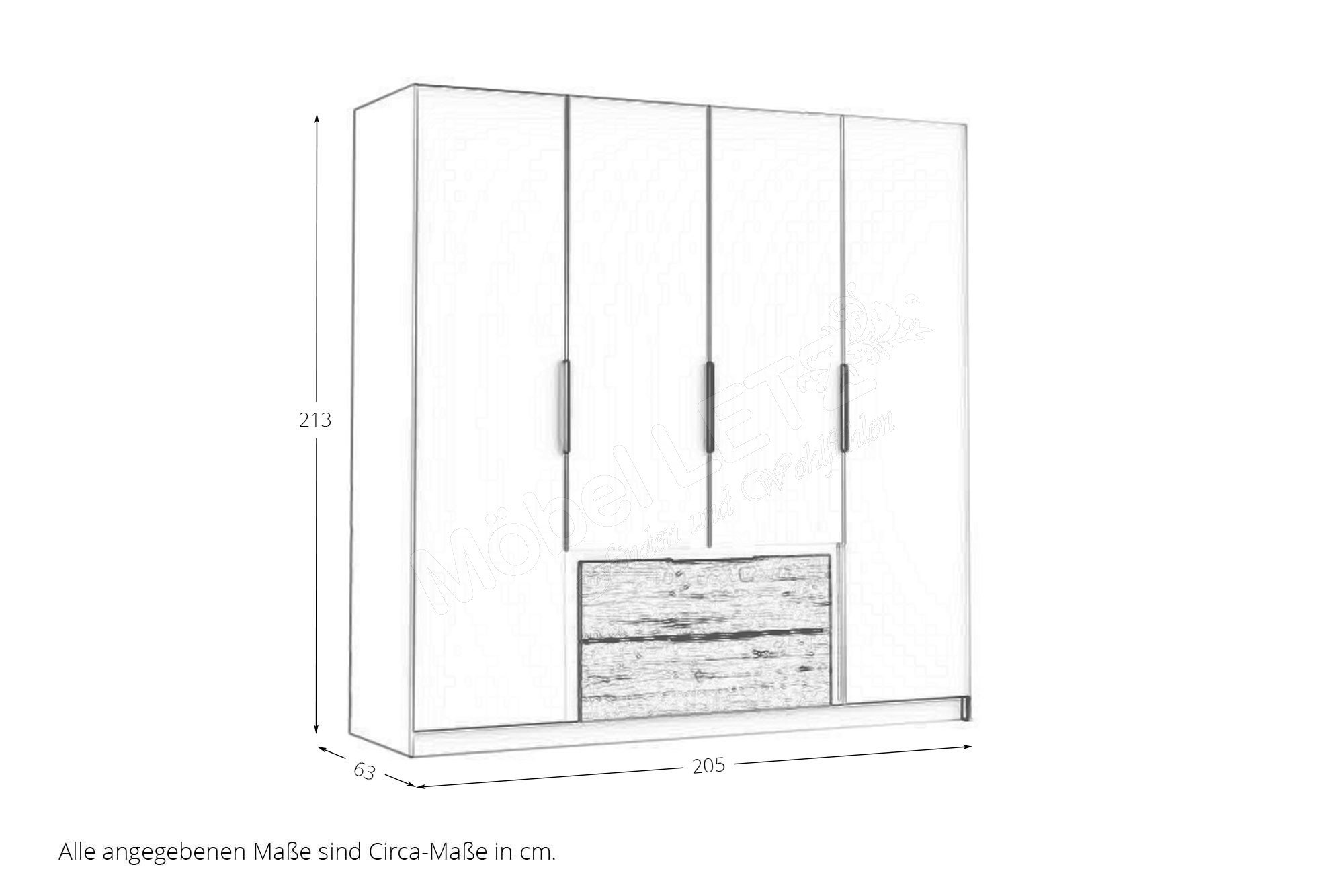 Forte Luano Kleiderschrank ca. 205 cm breit weiß - Eiche | Möbel Letz - Ihr  Online-Shop
