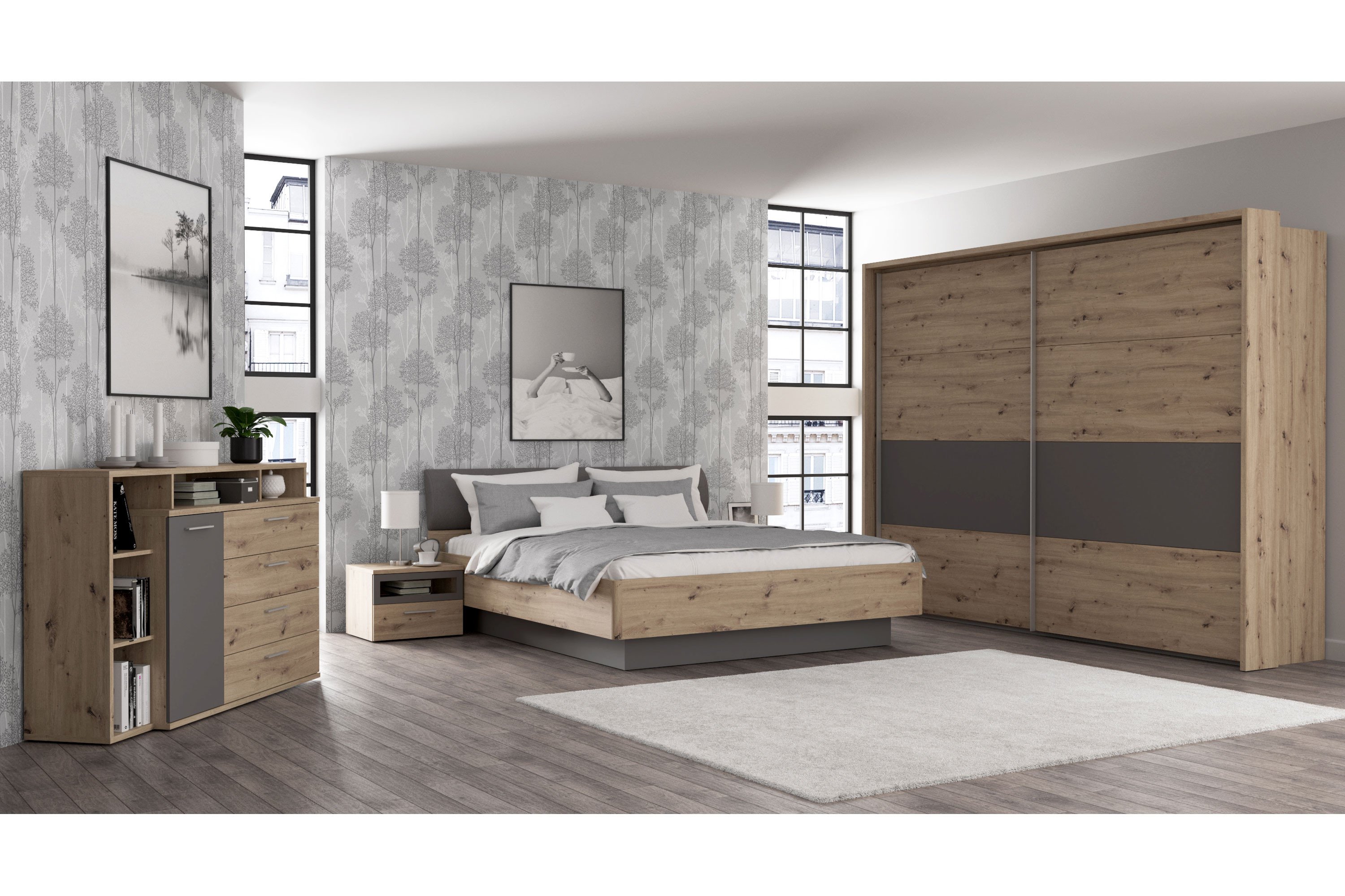 Forte Eubuk Schlafzimmer 4-teilig Eiche Artisan - grau | Möbel Letz - Ihr  Online-Shop