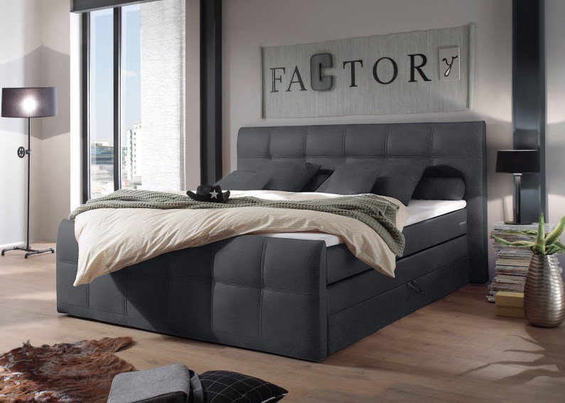 Sacramento von Black Red White - Boxspringbett anthrazit