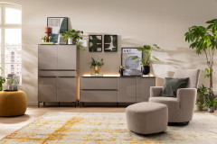 Reno-living von set one by Musterring - Couchtisch Glas taupe/ Metall graphit-schwarz