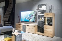 Vrock living von Voglauer - Vitrine Alteiche rustiko/ Alpengranit